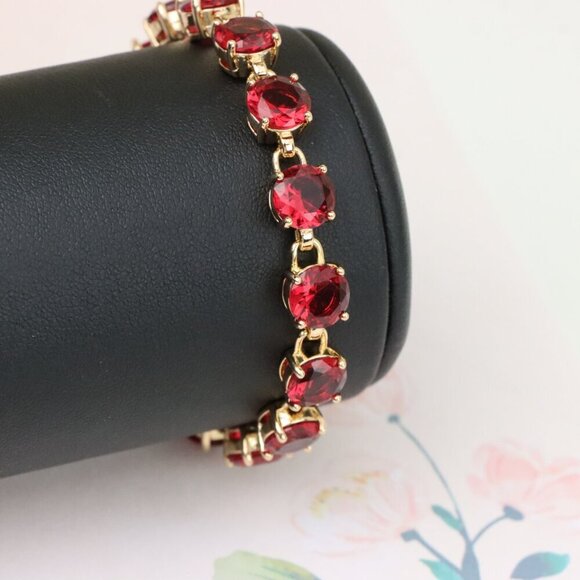 "Elegant Rose Gold Bracelet with Bold Red Stones, XPBL1023 - Picture 7 of 11